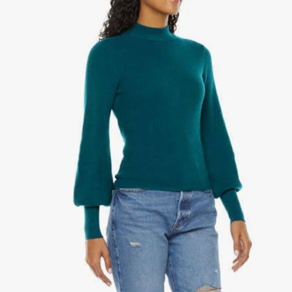 NWT Ryegrass Womens Large Teal Sweater Mock Neck Open Back Tie Button - Picture 2 of 16